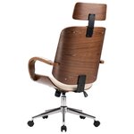 Chaise fauteuil siège de bureau informatique étude avec appuie-tête similicuir et bois crème 02_0023984
