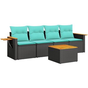 vidaXL Salon de jardin 5 Pièces avec coussins noir résine tressée