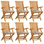 vidaXL Chaises de jardin et coussins à carreaux gris 6 Pièces Teck massif