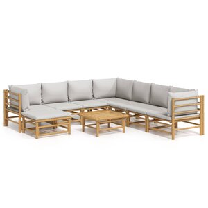 vidaXL Salon de jardin 9 Pièces avec coussins gris clair bambou