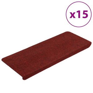 vidaXL Tapis d'escalier autocollants 15 Pièces 65x24 5x3 5 cm Rouge