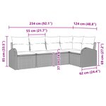 vidaXL Canapé de jardin 5 pièces avec coussins Gris Poly Rattan