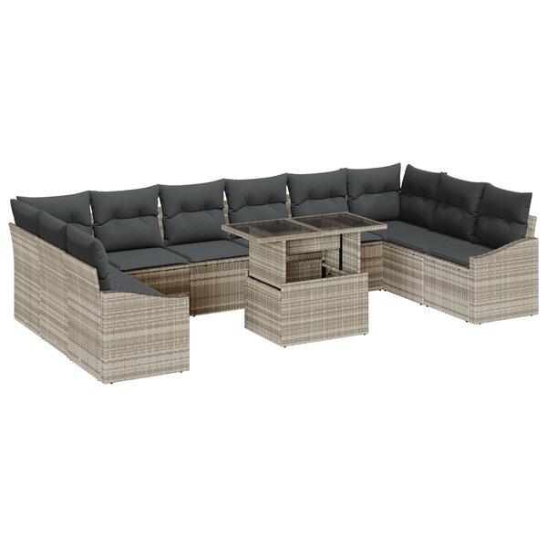 vidaXL Ensemble de Canapé de Jardin de 11 Pièces avec Coussins Gris Clair en Poly Rattan