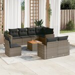 vidaXL Salon de jardin 9 Pièces avec coussins gris résine tressée