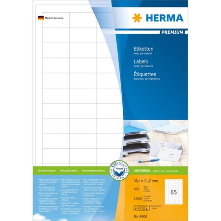 Etiquettes premium sur 200 feuilles a4, 38x21,2 mm blanc herma