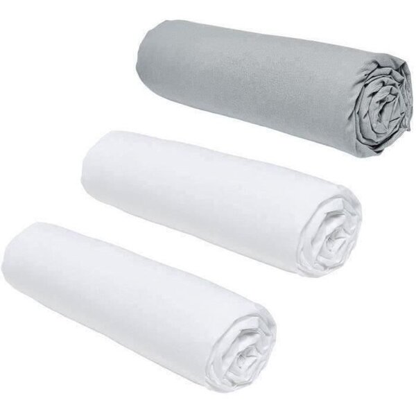 3 draps housses - 140 x 190 cm -Craie/ Acier
