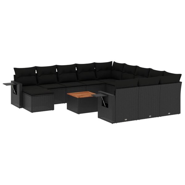 vidaXL Salon de jardin avec coussins 13 Pièces noir résine tressée