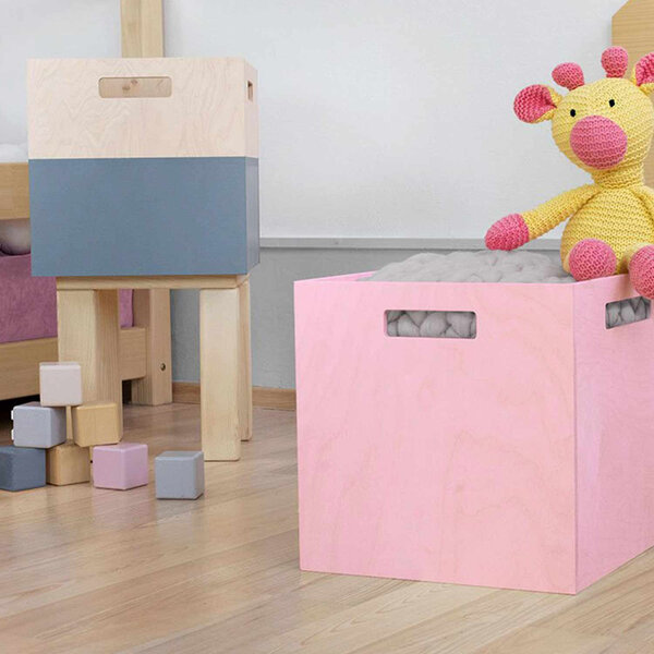 Boîte de rangement bois modèle 1 - poignées - Rose - 33 x 33 x 37 cm