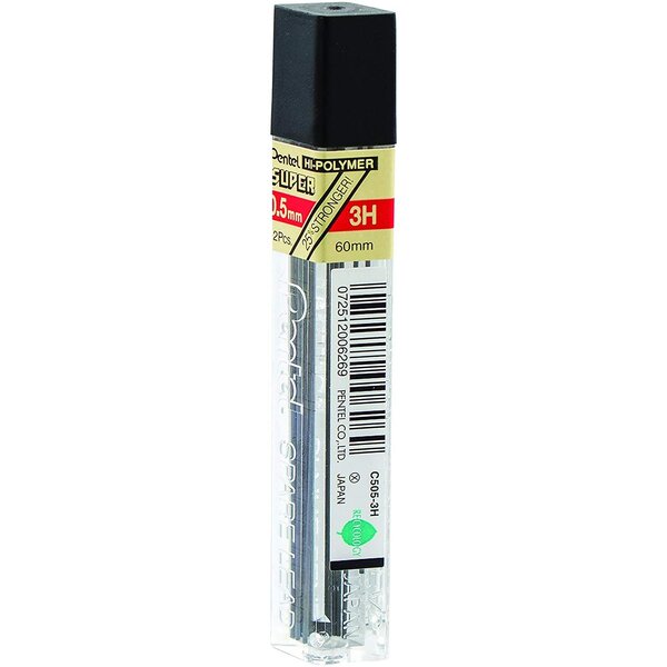 Etui de 12 mines hi-polymer super 0 5 mm 3h x 12 pentel