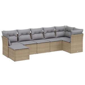 vidaXL Salon de jardin avec coussins 7Pièces mélange beige résine tressée