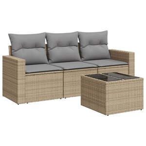 vidaXL Salon de jardin avec coussins 4 Pièces beige résine tressée