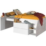 Lit combiné enfant contemporain décor gris loft et blanc - 90 x 190 ou 200 cm