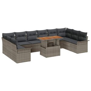 vidaXL Ensemble de canapé de jardin avec coussin 11 Pièces Gris polyrotin