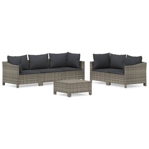 vidaXL Salon de jardin 6 Pièces avec coussins Gris Résine tressée