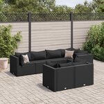 vidaXL Salon de jardin 7 Pièces avec coussins Noir Résine tressée