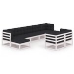 vidaXL Salon de jardin 9 Pièces avec coussins Blanc Bois de pin massif