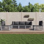 vidaXL Salon de jardin avec coussins 5 Pièces blanc acier