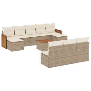 vidaXL Salon de jardin 11 Pièces avec coussins beige résine tressée