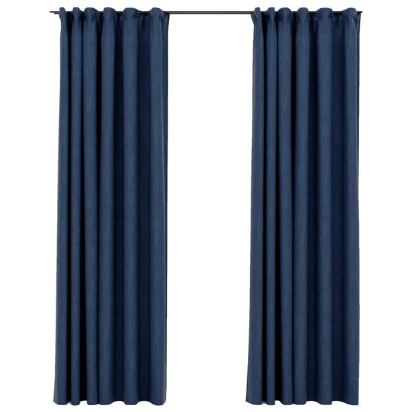 vidaXL Rideaux occultants aspect lin avec crochets 2Pièces Bleu 140x225cm