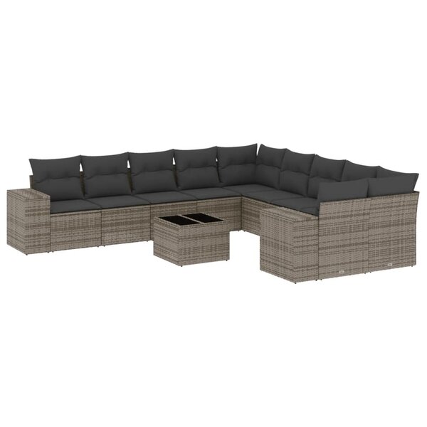 vidaXL Salon de jardin 11 Pièces avec coussins gris résine tressée