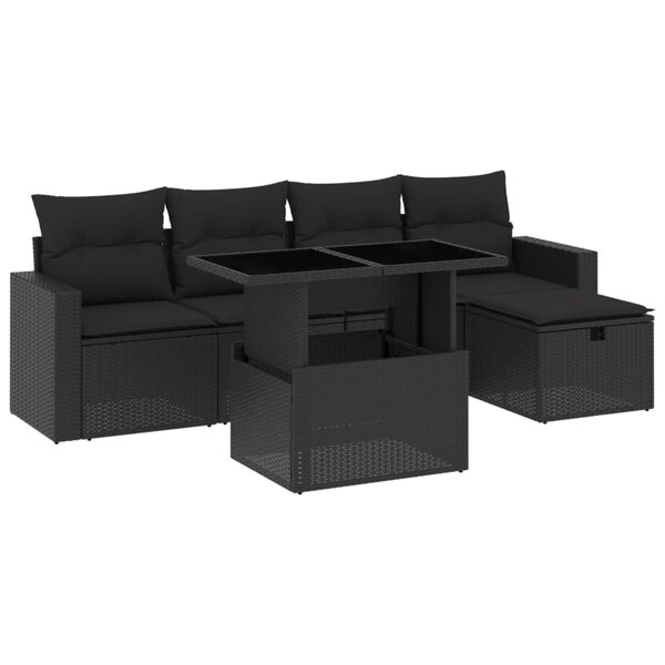 vidaXL Salon de jardin 6 Pièces avec coussins noir résine tressée
