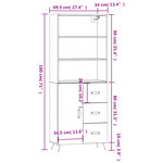 vidaXL Buffet haut Gris béton 69 5x34x180 cm Bois d'ingénierie