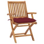 vidaXL Chaises de jardin 2Pièces avec coussins rouge bordeaux Teck massif