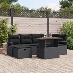 Ensemble de Sofa de Jardin 7 pièces avec Coussins Noir Rotin Poly