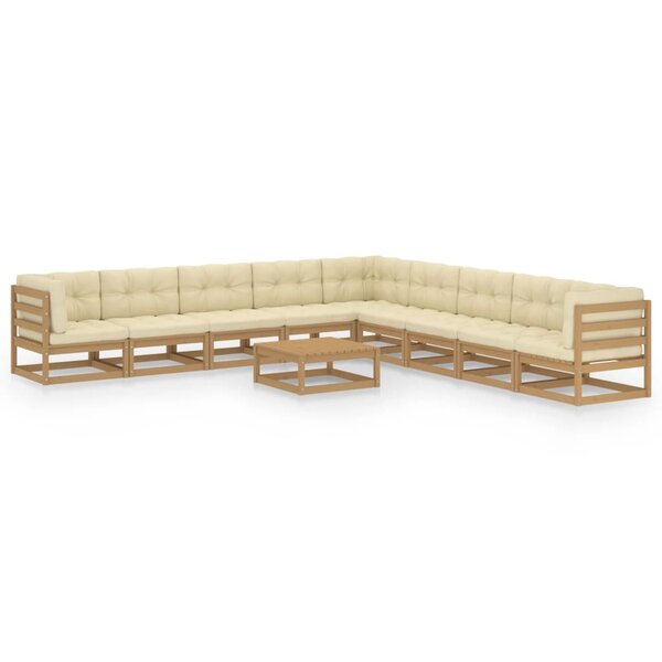 vidaXL Salon de jardin 10 Pièces avec coussins Marron miel Bois de pin