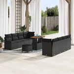 vidaXL Ensemble de sofa de jardin 11 pièces avec coussins en rotin poly noir Acacia