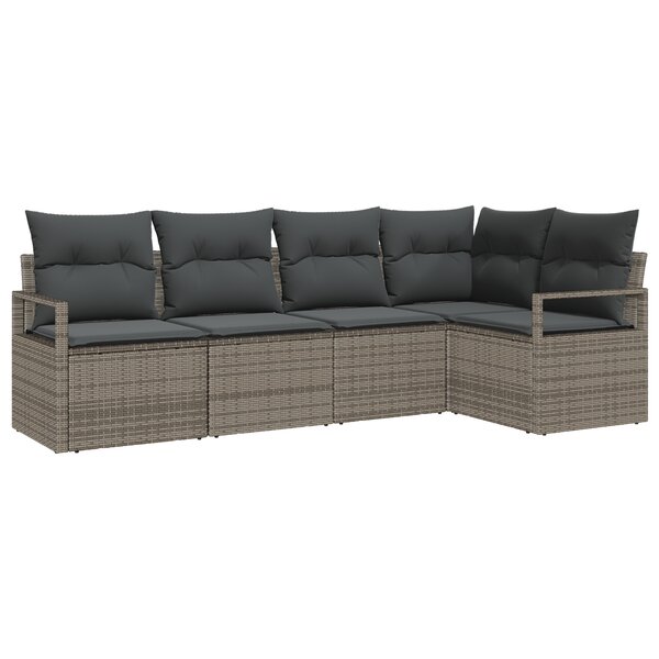 Ensemble de Canapé de Jardin 5 Pièces avec Coussins Gris en Poly Rattan