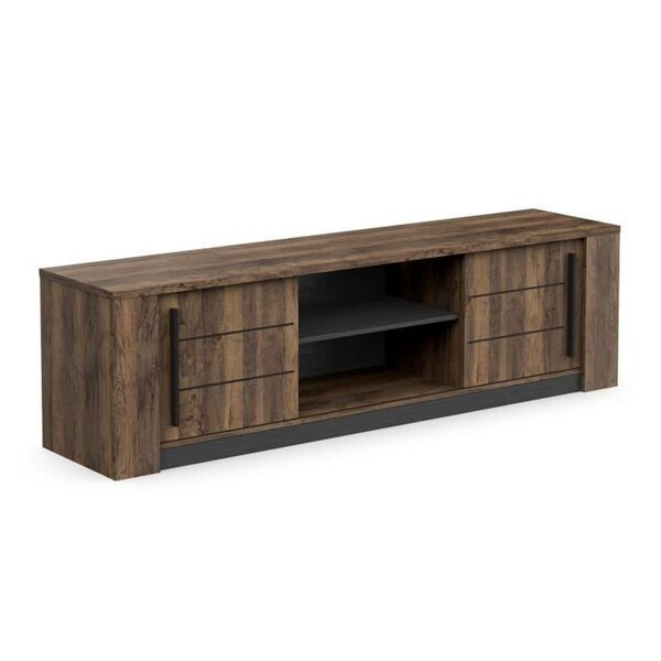 Meuble TV MONACO - 2 portes coulissantes + 3 étageres - bois oak et noir - 184.5 x 42.3 x 51.8 cm
