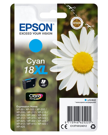 Epson 1-pack cyan 18xl claria home ink 18xl cartouche encre cyan haute capacite 6.6ml 450 pages 1-pack rf-am blister