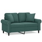 vidaXL Canapé 2 places avec oreillers vert foncé 120 cm velours