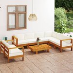 vidaXL Salon de jardin 8 Pièces avec coussins blanc crème bois d'acacia