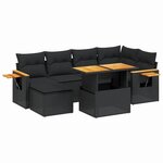 vidaXL Salon de jardin 7 Pièces avec coussins noir résine tressée