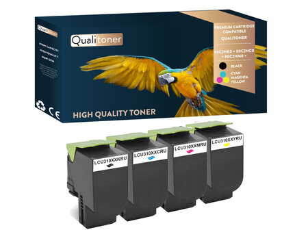 Qualitoner x4 toners 80c2hk0 + 80c2hc0 + 80c2hm0 + 80c2h (noir + cyan + magenta + jaune) compatible pour lexmark