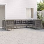 vidaXL Salon de jardin 9 Pièces avec coussins Gris Résine tressée