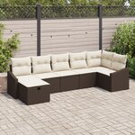 vidaXL Ensemble de canapé de jardin 7 pièces avec coussins Marron Poly Rattan