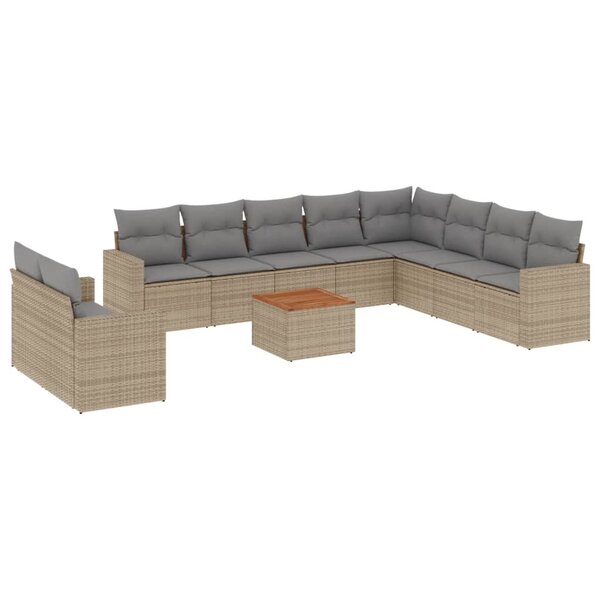 vidaXL Salon de jardin 11 Pièces avec coussins beige résine tressée