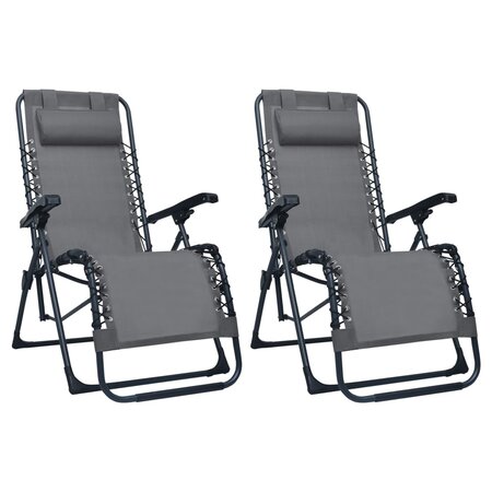 vidaXL Chaises pliables de terrasse 2 Pièces Gris Textilène