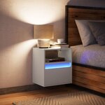 vidaXL Table de chevet murale avec lumières LED blanc