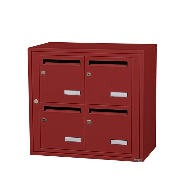 Bloc collectif Leabox  2x2  grade 3  simple face  Extérieur  fixation murale  Rouge brun RAL 3011 finition brillante