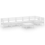 vidaXL Salon de jardin 7 Pièces Bois de pin massif Blanc