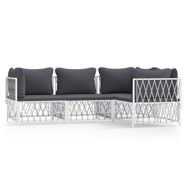 vidaXL Salon de jardin 4 Pièces avec coussins blanc acier