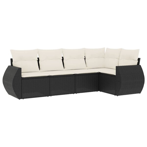 vidaXL Salon de jardin 5 Pièces avec coussins noir résine tressée