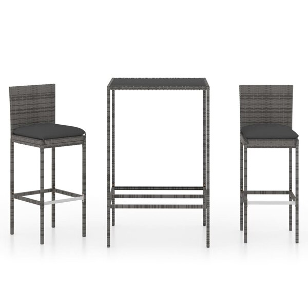 vidaXL Ensemble de bar de jardin 3 Pièces et coussins Résine tressée Gris