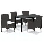 vidaXL Ensemble à manger de jardin et coussins 5 Pièces Poly rotin Marron