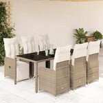 vidaXL Ensemble de bistro de jardin 7 Pièces coussins marron poly rotin