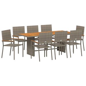vidaXL Ensemble de salle à manger pour jardin 9 Pièces Gris polyrotin